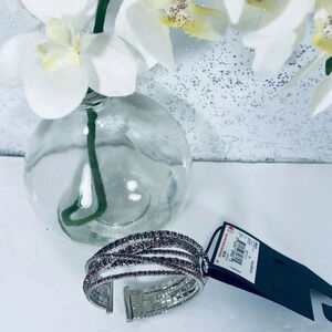🆕 Simply Vera Vera Wang Silver & Pink Rhinestone Cuff Bracelet